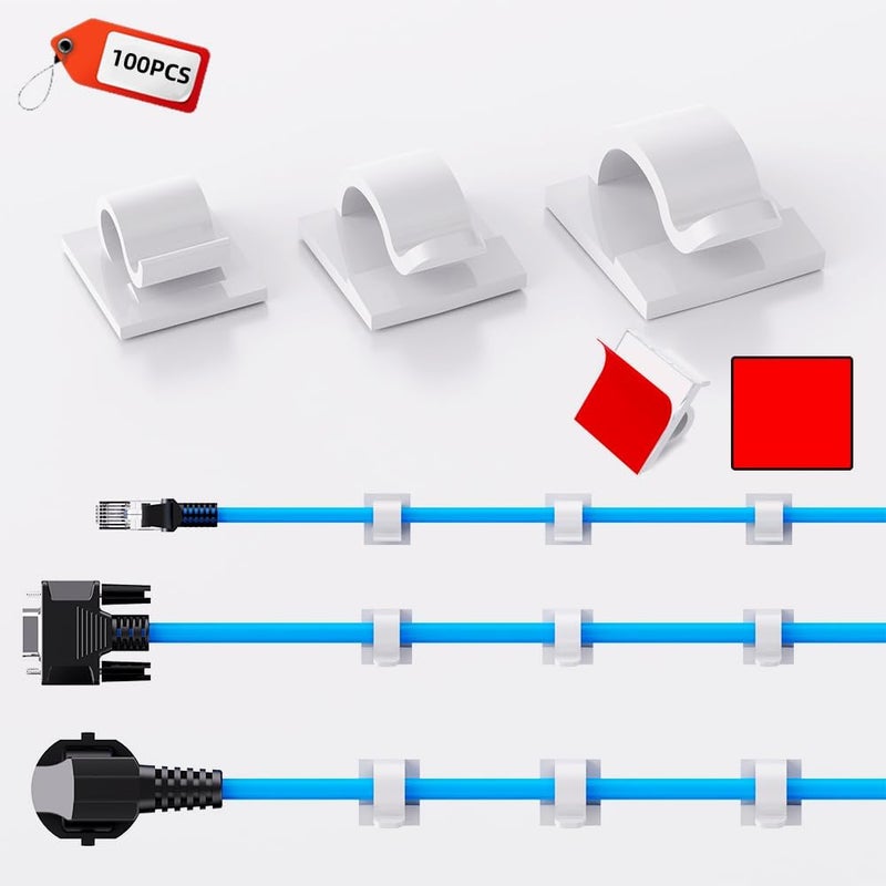 ITUGOU 100 PCS White Adhesive Cable Clips Cord Organizer (Small, Medium,Large),Wire Holder for Cable Management, Outdoor Light Clips Light Hooks for LED String,Car Dash Cam, Extension Cord (White) - Image 2